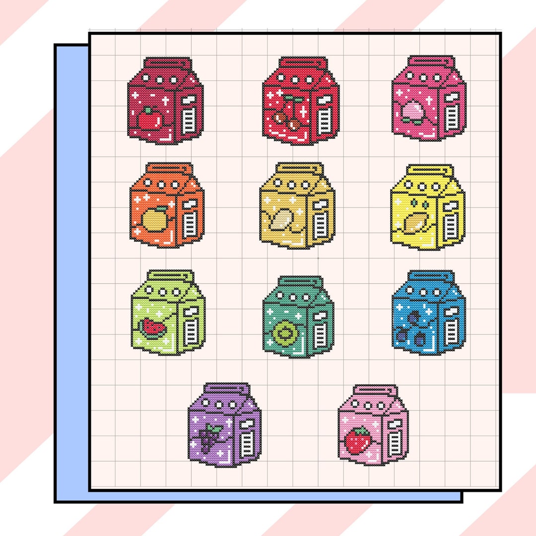 Juice Box Cross Stitch Perler Bead Patterns | Kawaii | DMC - Etsy