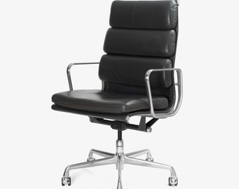 Eames Soft Pad Executive Chairs in Gray Smoke Leather by Charles & Ray Eames for Herman Miller