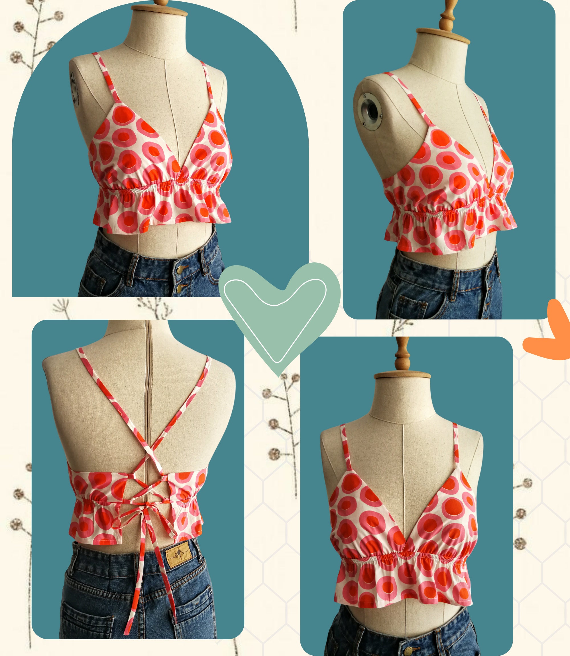 Cross Strap Tie Back Ruffle Hem Cami Top Sewing Pattern Cross Strap Tie Back Ruffle Hem Cami Top Sewing Pattern
