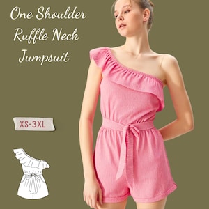 One Shoulder Ruffle Jumpsuit Sewing Pattern XS-3XL (PDF Pattern)