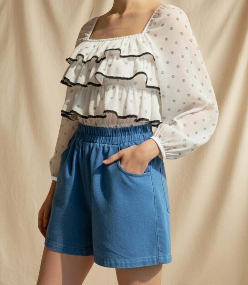 Layered Ruffle Front Blouse With Puff Long Sleeve Pdf Sewing Pattern ...