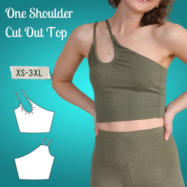 One Shoulder Cut Out Top Sewing Pattern- Beginner Friendly Easy Summer Top Pattern in Sizes XS-3XL