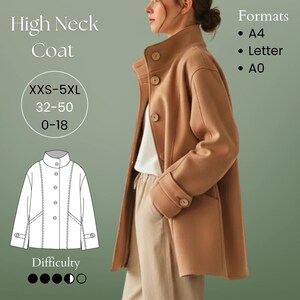High Neck Coat /Funnel Coat Pdf Sewing Pattern / 0/XXS/32-18/5XL/50 Sizes/A4-US Letter-A0 Formats
