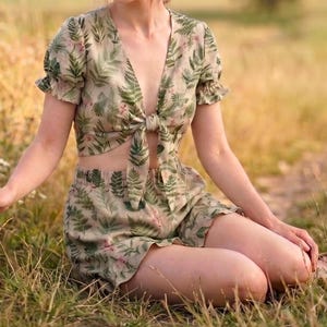 Tie Front Top & Shorts Matching Set Pdf Sewing Pattern-2 Pieces Summer Set-10 Sizes Available image 5