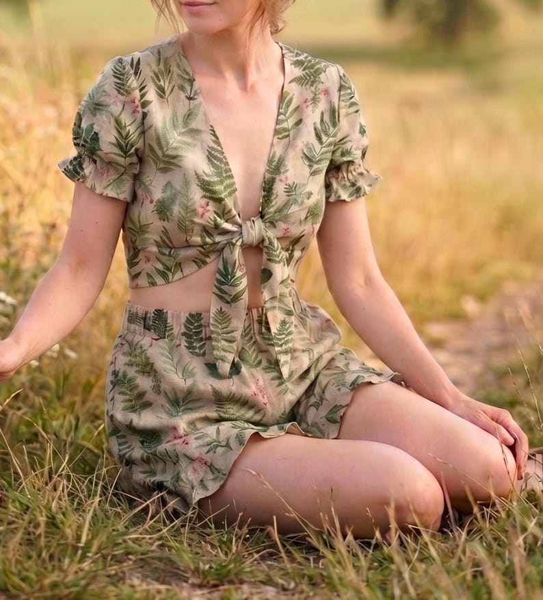 Tie Front Top & Shorts Matching Set Pdf Sewing Pattern-2 Pieces Summer Set-10 Sizes Available image 5
