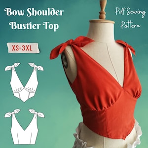 Bow Shoulder Bustier Top Sewing Pattern-Pdf  Sewing Pattern- Tie Shoulder Crop Top Printable Pattern- Sizes XS-3XL