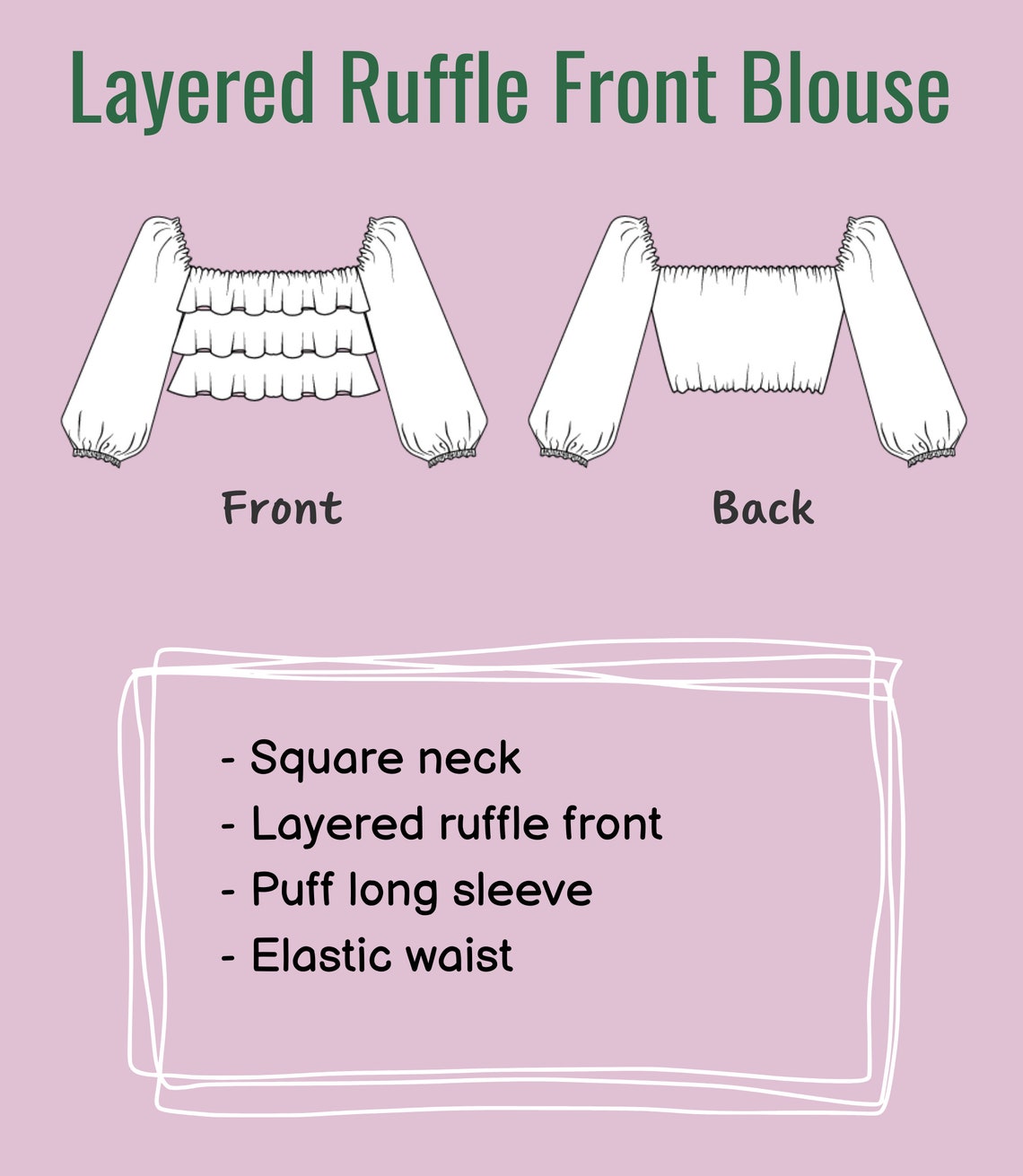 Layered Ruffle Front Blouse With Puff Long Sleeve Pdf Sewing Pattern ...