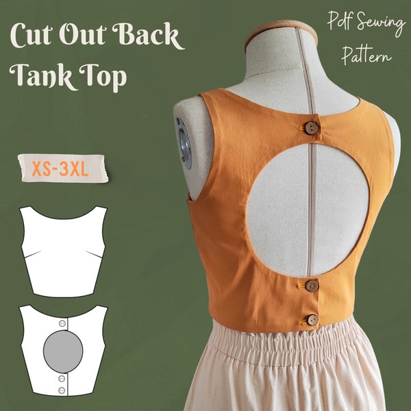 Cut Out Back Tank Top Pdf Sewing Pattern- Well Made Trendy Digital Pattern in Sizes XS-3XL