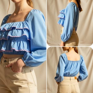 Layered Ruffle Front Blouse With Puff Long Sleeve Pdf Sewing Pattern ...