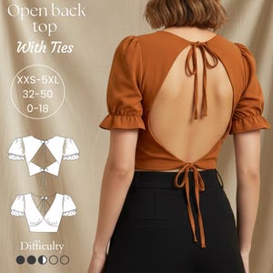 Open top met gestrikte achterkant pdf-naaipatroon - geschikt voor beginners in maten 0/32/XXS -18/50/5XL - trendy zomertop met korte pofmouwen