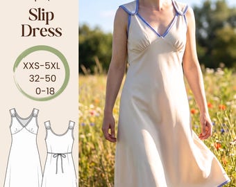 Patrón de costura en PDF para vestido lencero midi - Patrón de vestido de verano - 10 tallas disponibles
