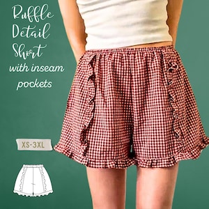 Ruffle Detail Short With Inseam Pockets Pdf Sewing Pattern- Beginner Friendly Digital Pattern in Sizes XS-3XL