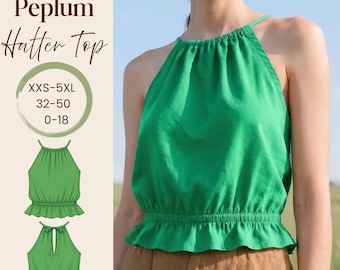 Gathered Peplum Halter Top Sewing Pattern- Beginner Friendly-10 Sizes Available