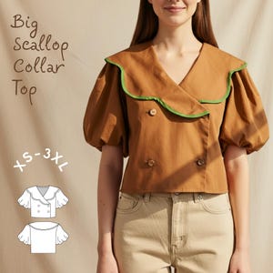 Scallop Collar Double Breasted Blouse Sewing Pdf Pattern (XS-3XL)