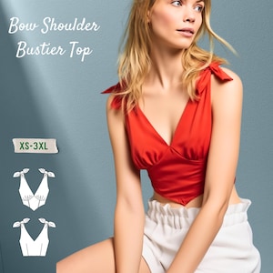 Bow Shoulder Bustier Top Sewing Pattern: Deep V Neck (PDF Pattern)