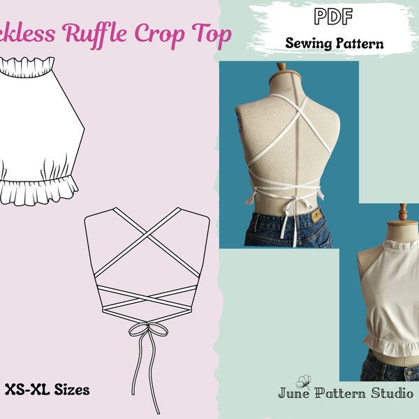 Backless Ruffle Crop Top Sewing Pattern- Printable Sewing Pattern in Sizes XS-XL- Beginner Friendly Sewing Pattern