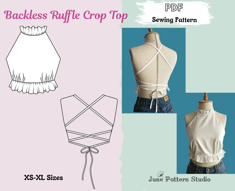 Backless Ruffle Crop Top Sewing Pattern Printable Sewing Etsy