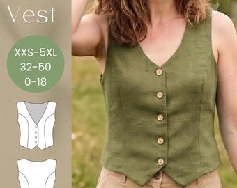 Fitted V Neck Waistcoat PDF Sewing Pattern: Beginner Friendly Vest Pattern -10 Sizes Available