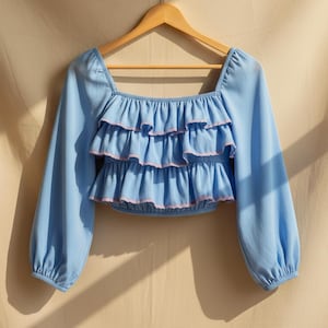 Layered Ruffle Front Blouse With Puff Long Sleeve Pdf Sewing Pattern ...