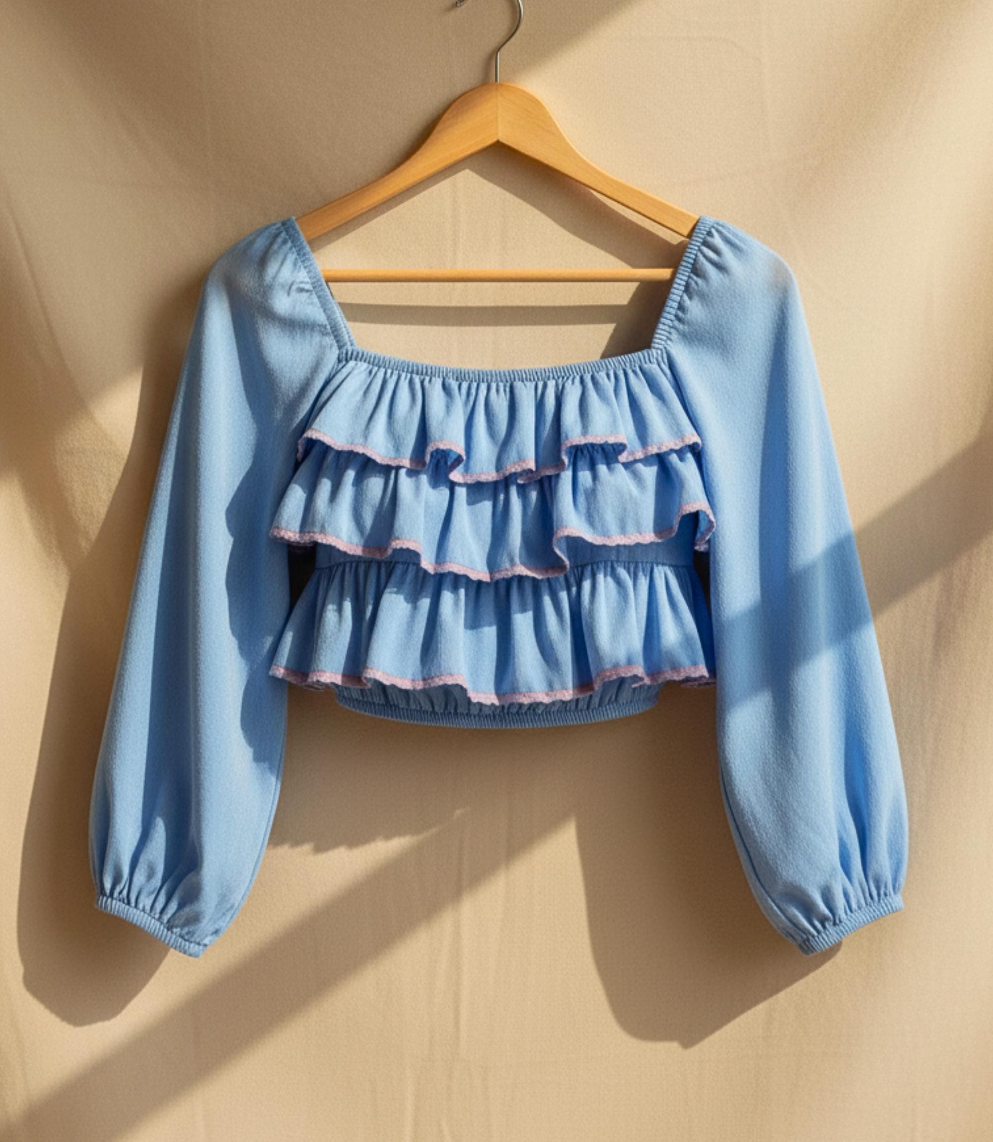 Ruffle Front Layered Ruffle Front Blouse With Puff Long Sleeve Pdf Sewing Pattern ...