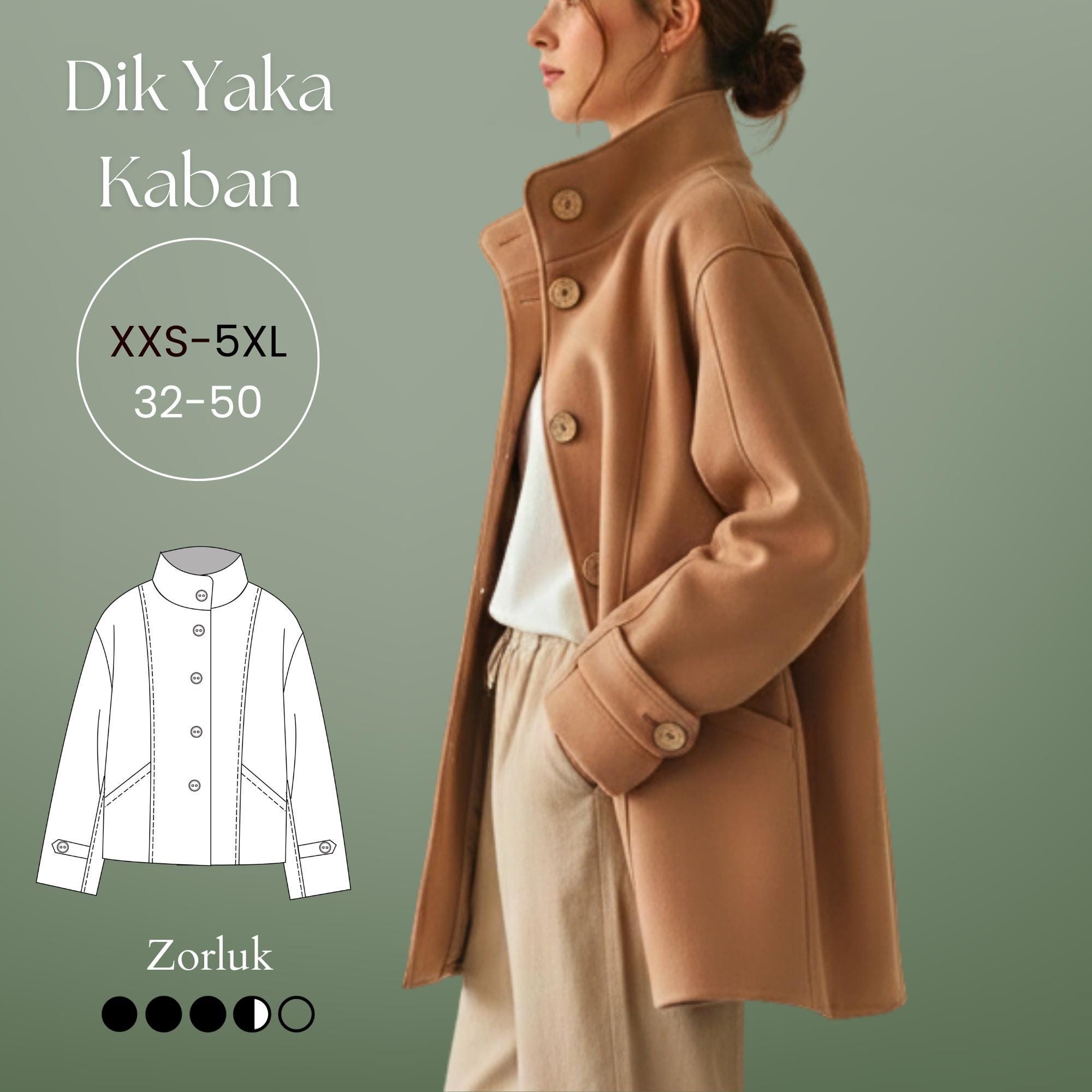 High Neck Coat /funnel Coat Pdf Sewing Pattern / 0/XXS/32-18/5XL/50 ...