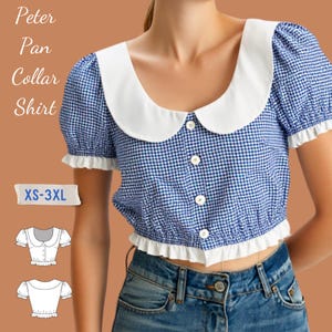 Peter Pan Collar Button Down Crop Shirt Easy PDF Sewing Pattern- Beginner Friendly Digital Sewing Women Shirt Pattern in XS-3XL
