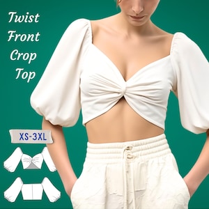Twist Front Crop Top PDF Sewing Pattern- Printable Sewing Pattern in Sizes XS-3XL-Puff Sleeve  Easy Beginner Friendly Top Sewing Pattern