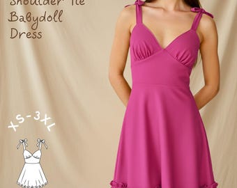 Tie Shoulder Babydoll Dress Pdf Sewing Pattern: XS-3XL
