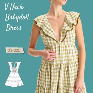 Flounce V Neck Tiered Summer Babydoll Dress PDF Sewing Pattern- Printable Sewing Pattern in Sizes XS-3XL- Summer Dress Sewing Pattern