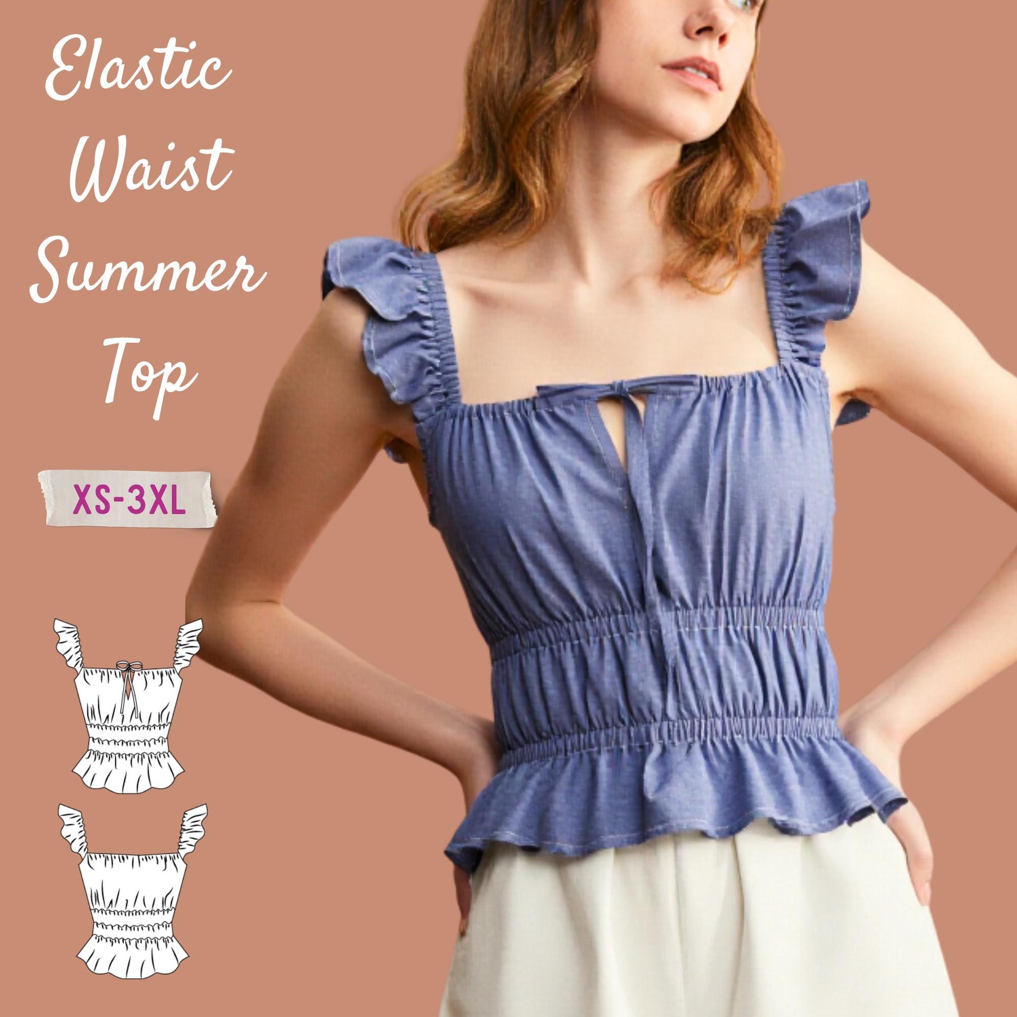 Elastic Waist Ruffle Shoulder Summer Top PDF Sewing Pattern