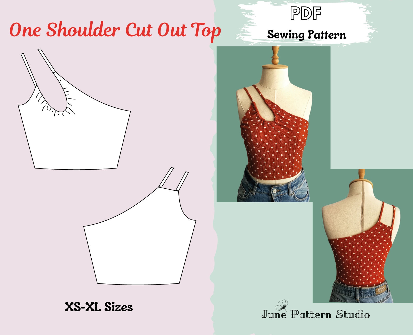 flydende Hane Skygge One Shoulder Cut Out Top Pattern Printable Sewing Pattern in - Etsy