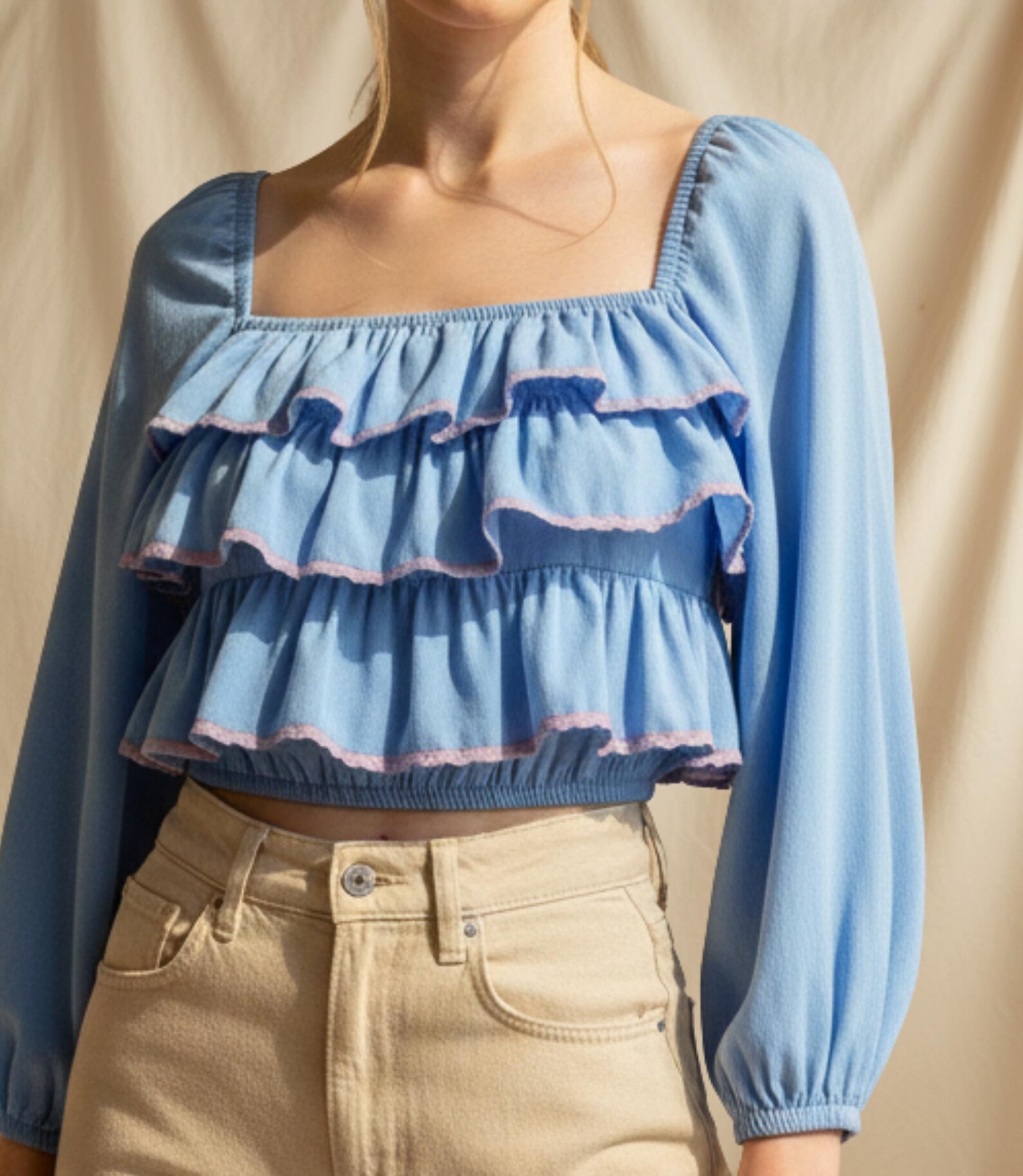 Layered Ruffle Front Blouse With Puff Long Sleeve Pdf Sewing Pattern ...