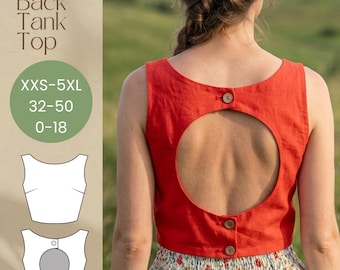 Cut Out Back Tank Top Pdf Sewing Pattern: Beginner Friendly Summer Top Pattern-10 Sizes Available