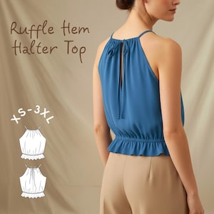 Schnittmuster für Neckholder-Top mit Rüschensaum: Anfängerfreundlich (XS-3XL) (PDF-Muster)