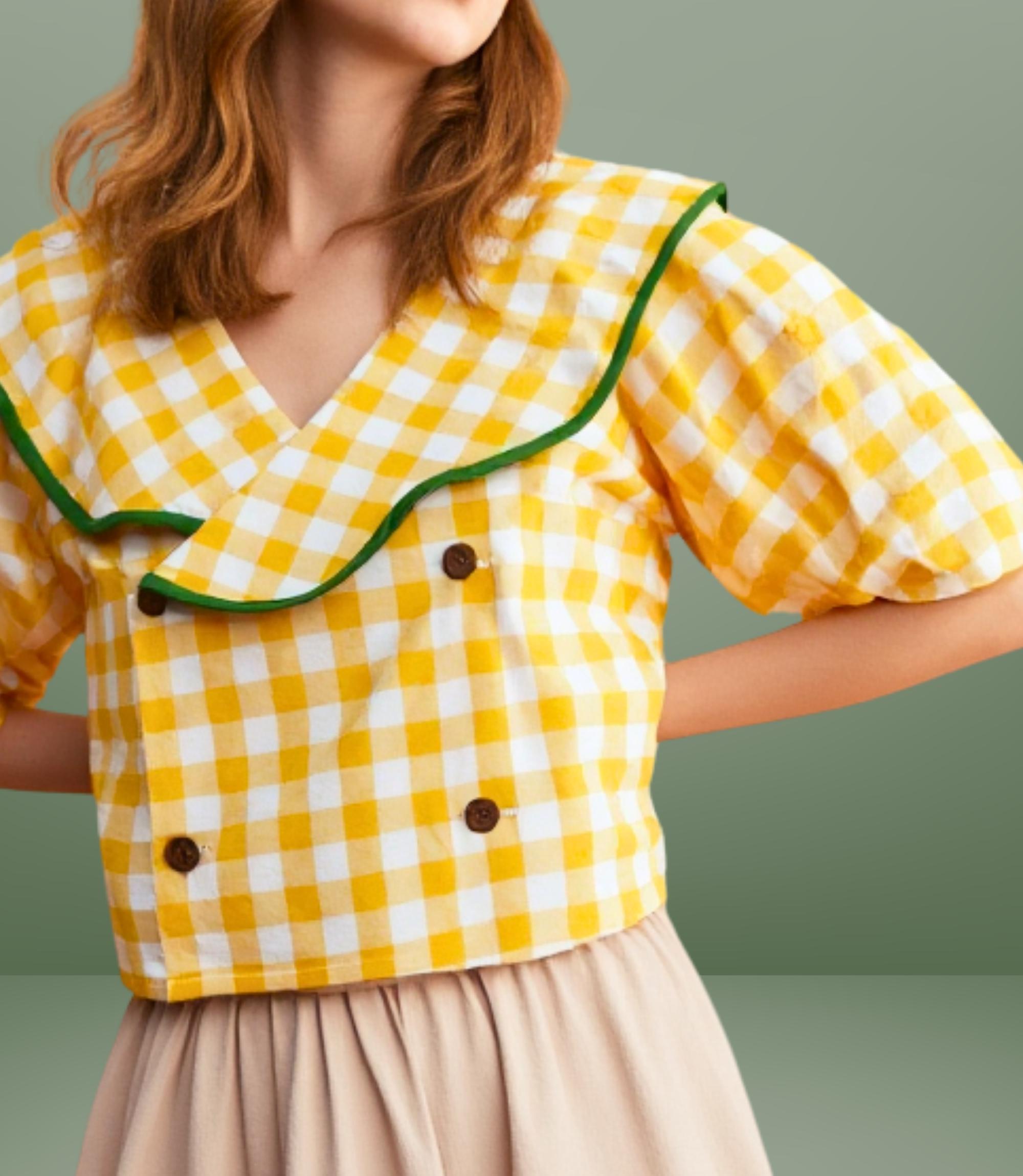 【新品】OHOTORO＊Scallop Puff Blouse Scallop Collar Blouse Sewing PDD Pattern: Double Breasted