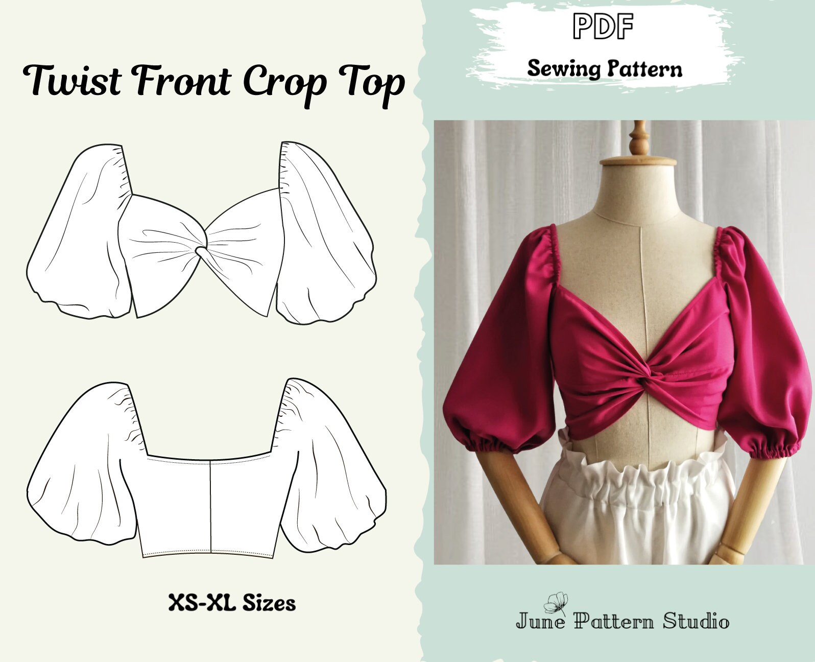 Twist Front Crop Top PDF Sewing Pattern Printable Sewing 