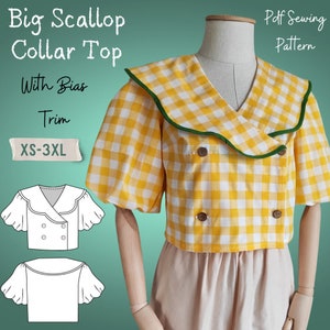 Big Scallop Collar Double Breasted Closure Blouse Pdf Sewing Pattern- Well Made Digital Pattern in Sizes XS-3XL