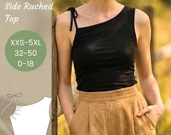 Asymmetrisches Side Ruched Tank Top Schnittmuster - Anfänger freundlich -10 Größen verfügbar