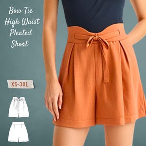 Bow Tie High Waist Pleated Short With Pockets Pdf Sewing Pattern- Beginner Friendly Digital Pattern in Sizes XS-3XL
