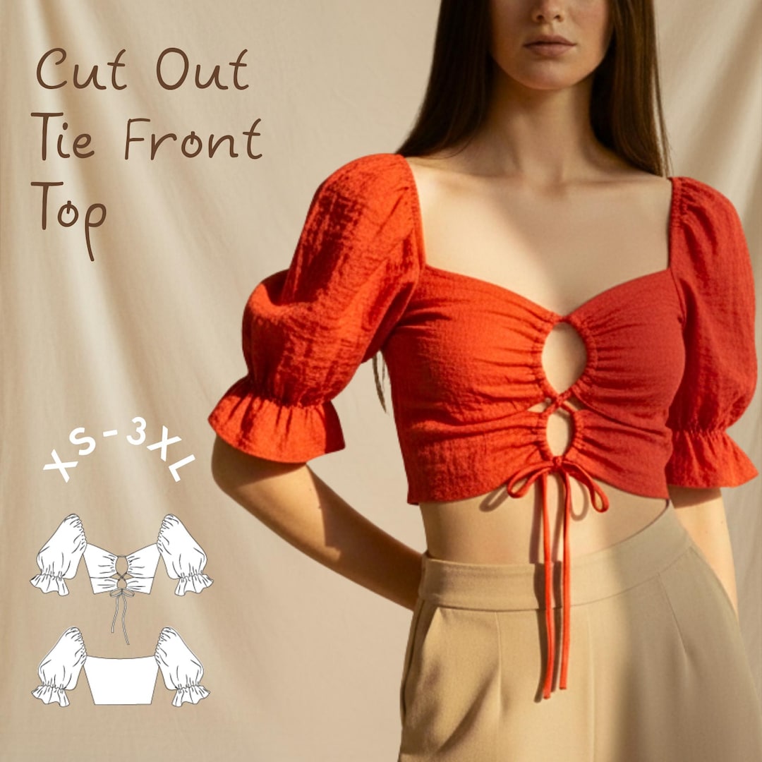 Cut Out Tie Front Puff Sleeve Summer Top Easy PDF Sewing Pattern ...