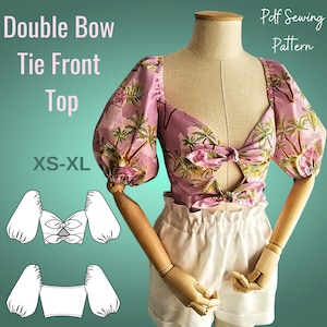 Double Bow Tie Front Summer Top PDF Sewing Pattern- Easy Sewing Pattern For Beginners in size XS-3XL-