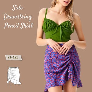 Side Drawstring Ruched Pencil Skirt PDF Sewing Pattern- Easy Mini Skirt Pattern -Beginner Friendly Sewing Pattern in Sizes XS-3XL
