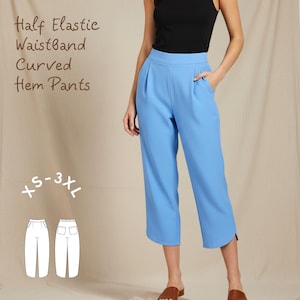 Cropped Harem Pants Sewing Pattern: Elastic Waist, Curved Hem (XS-3XL) (PDF Pattern)
