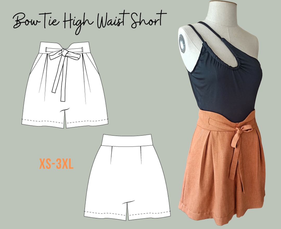 Bow Tie High Waist Pleated Short With Pockets Pdf Sewing Pattern ...