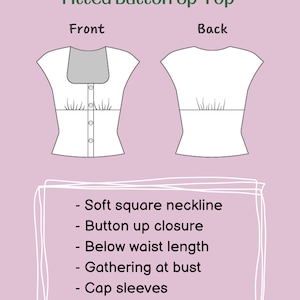 Fitted Button up Top Pdf Sewing Pattern- Well Made Square Neck Shirt ...