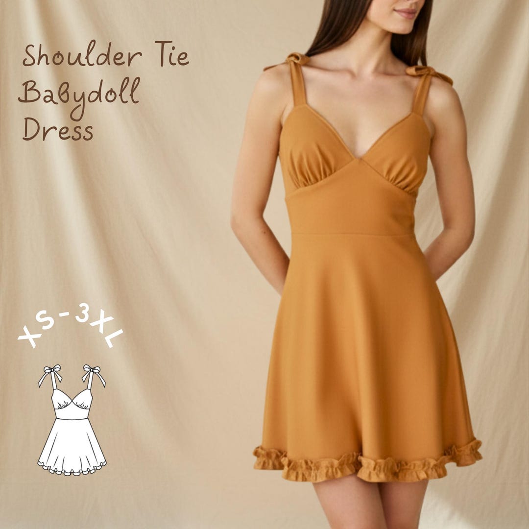 Tie Shoulder Babydoll Dress Sewing Pattern: XS-3XL (PDF Pattern