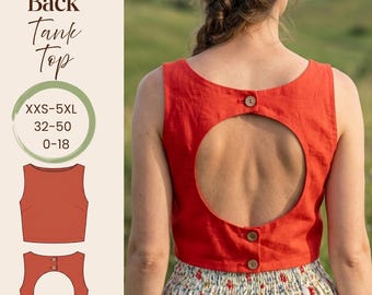 Patrón de costura en PDF para top sin mangas con espalda descubierta: Patrón de top de verano ideal para principiantes - 10 tallas disponibles