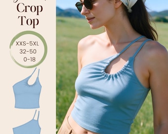 One Shoulder Cut Out Top Sewing Pattern-Asymmetric Crop Top -Beginner Friendly -10 Sizes Availaable