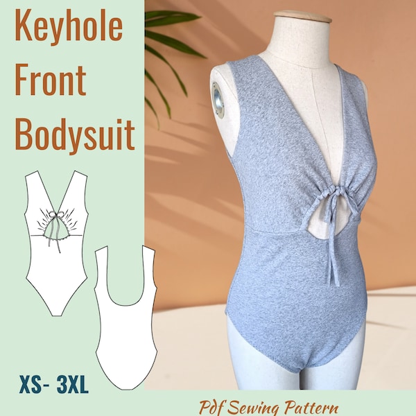 Keyhole Tie Front Bodysuit Pdf Sewing Pattern- Beginner Friendly Cut Out Bodysuit Pattern in Sizes XS-3XL