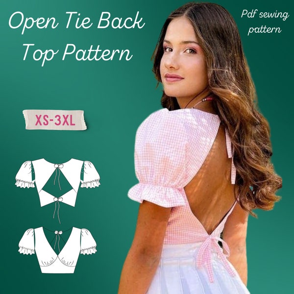 Open Tie Back Top Naaipatroon - Beginnersvriendelijk Pdf Naaipatroon in de maten XS-3XL - Korte Puff Sleeve Trendy Top Naaipatroon